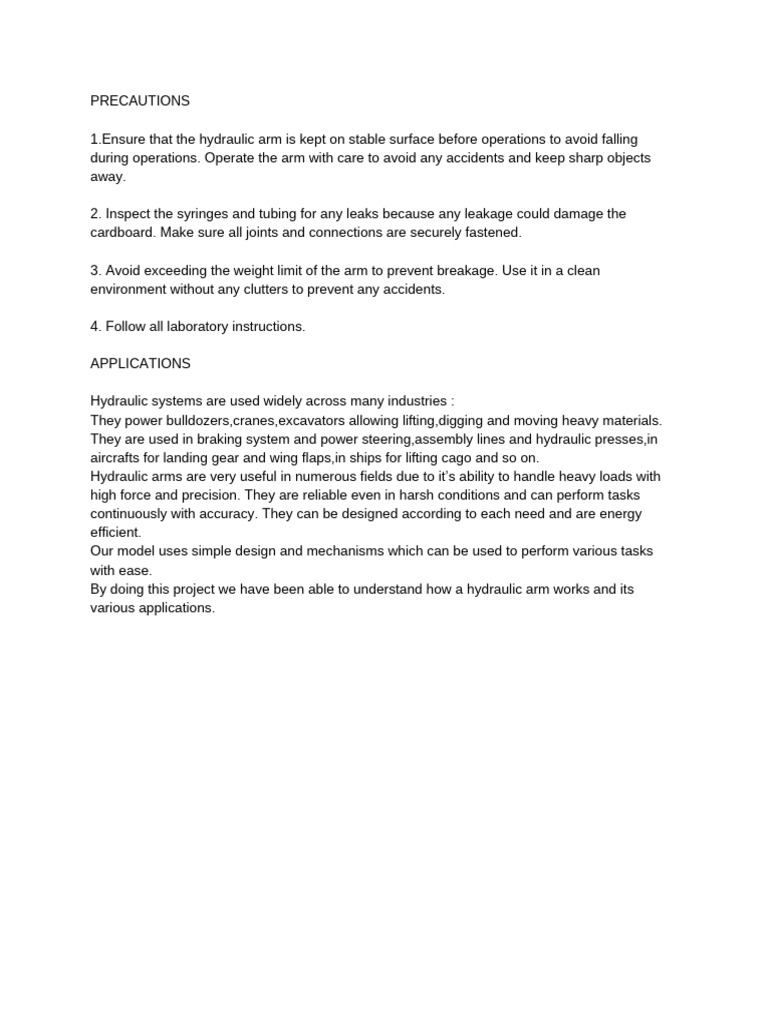 Hydraulic Arm Safety and Applications | PDF