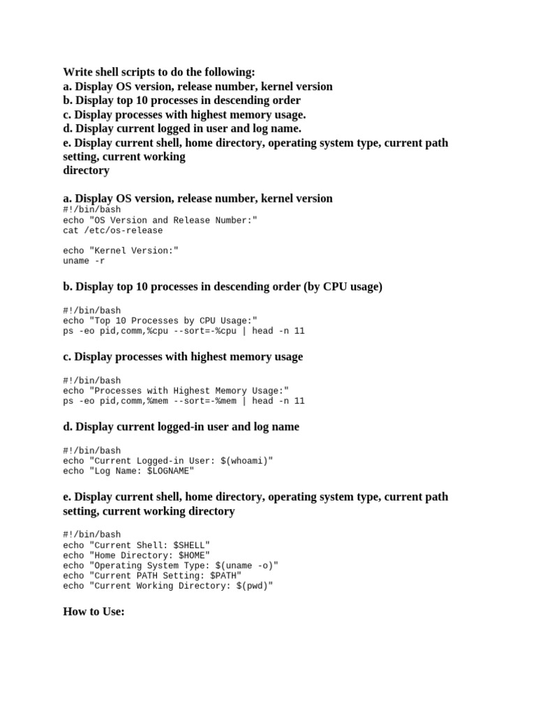Essential Shell Scripts for System Info | PDF