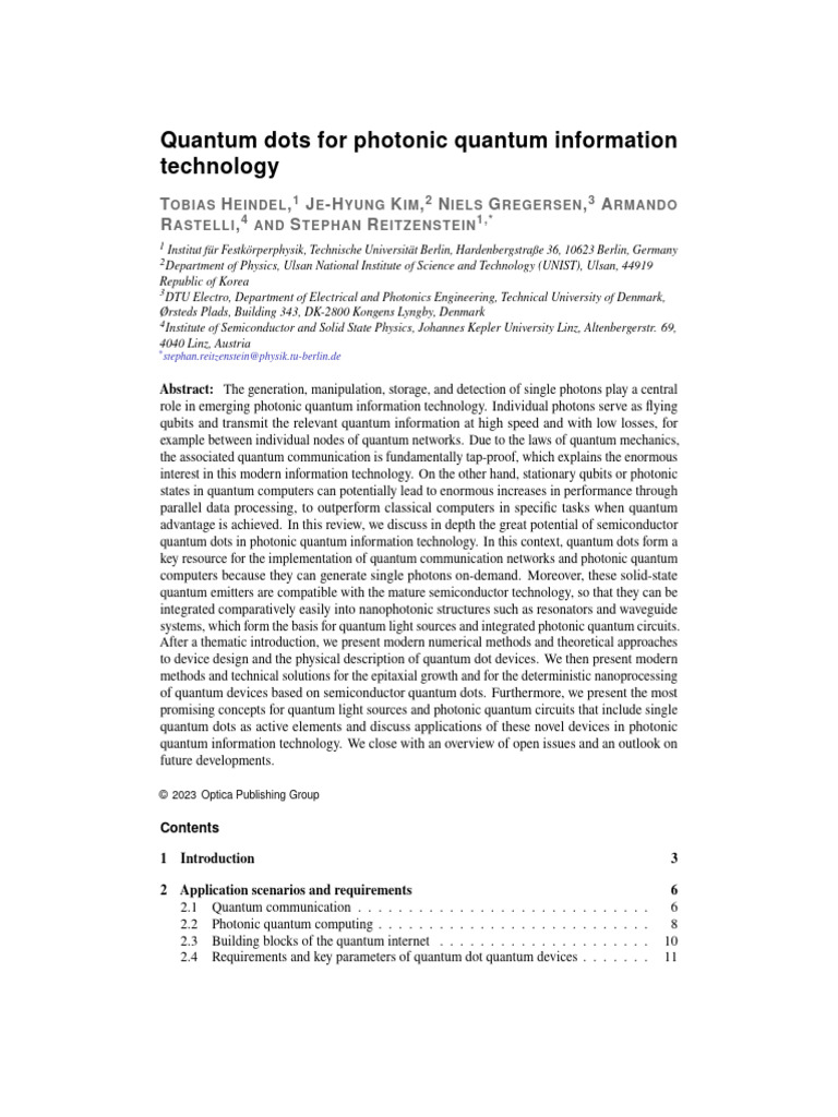Quantum Dots For Photonic Quantum Information Tech | PDF | Quantum ...