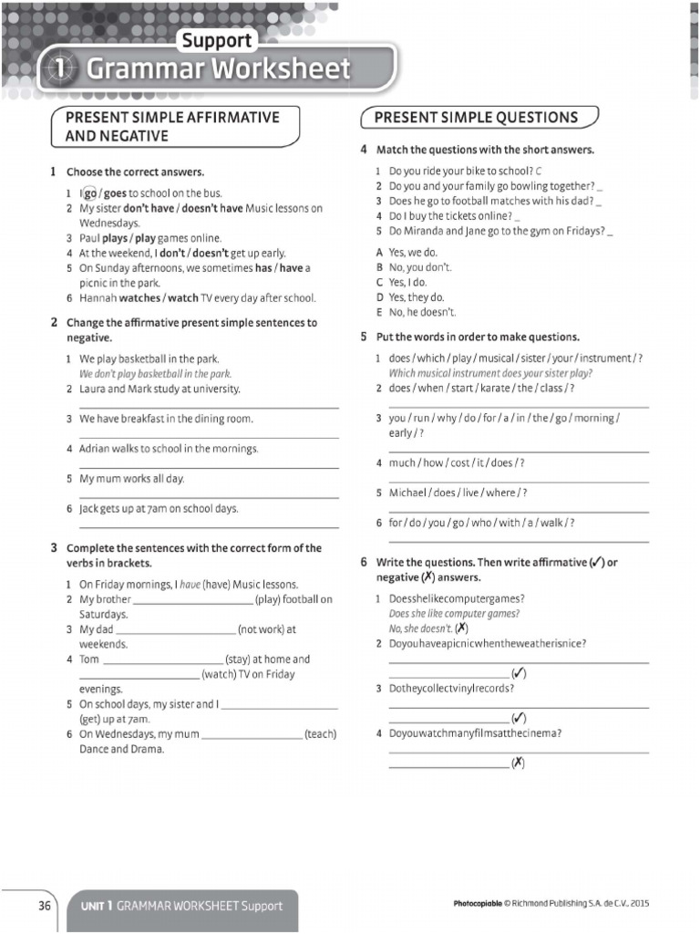 Present Simple Worksheet | PDF