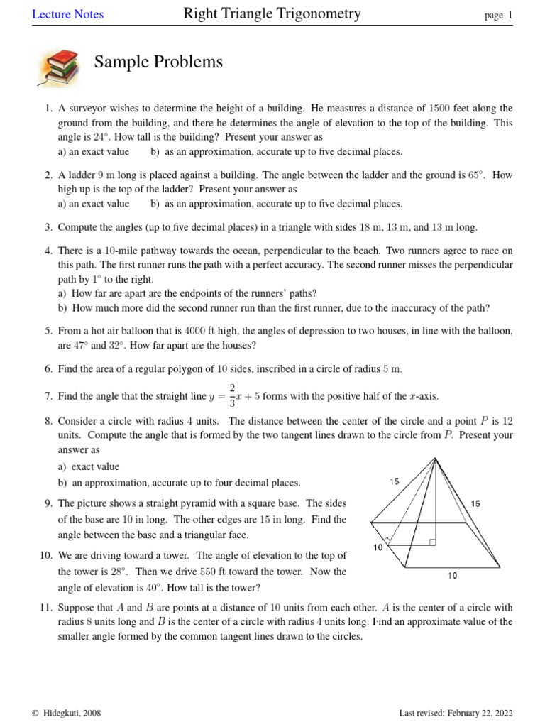 Review6 Application of Right Trigangle Trigonometry With KEY | PDF ...