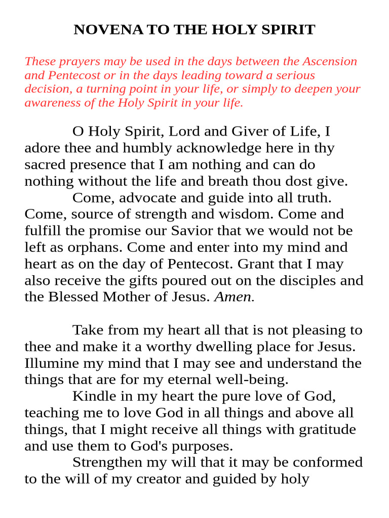 Novena Prayers to the Holy Spirit | PDF | Holy Spirit | Anointing