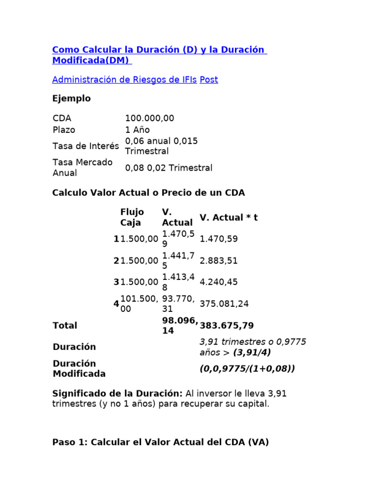 Como Calcular La Duración | PDF | Servicios financieros | Ciencias ...
