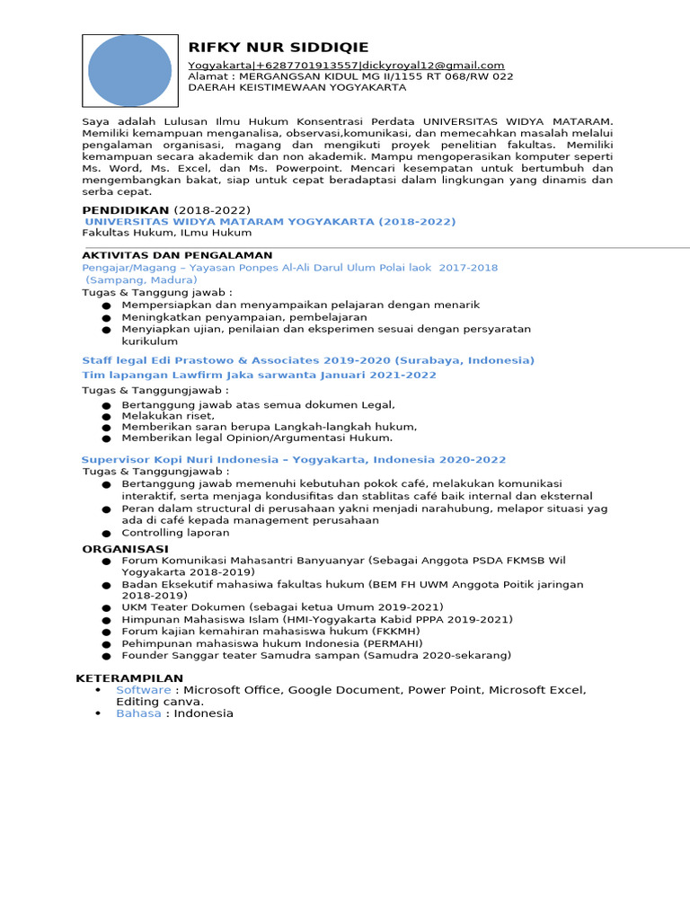 Profil Lulusan Hukum Rifky Siddiqie | PDF