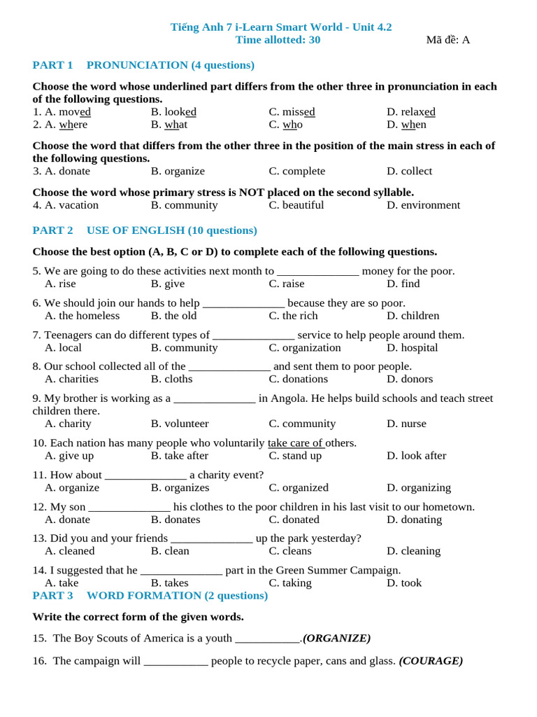 English 7 Pronunciation & Grammar Test | PDF | Stress (Linguistics ...