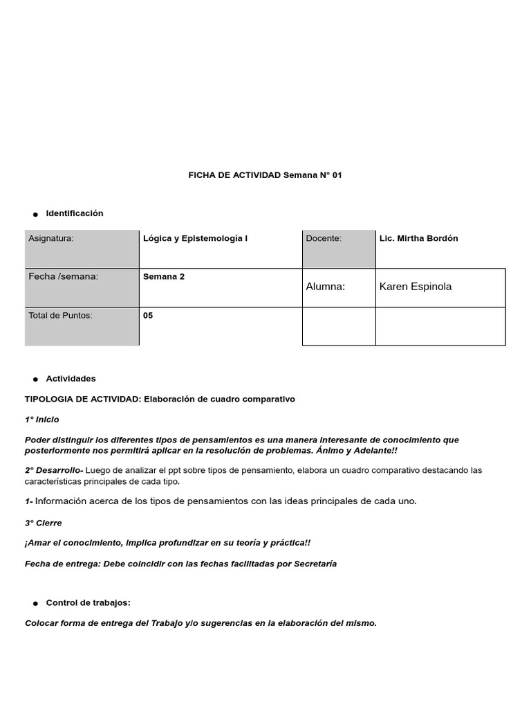Práctica Asignada Semana 2 Lógica y Epistemología PDF | PDF