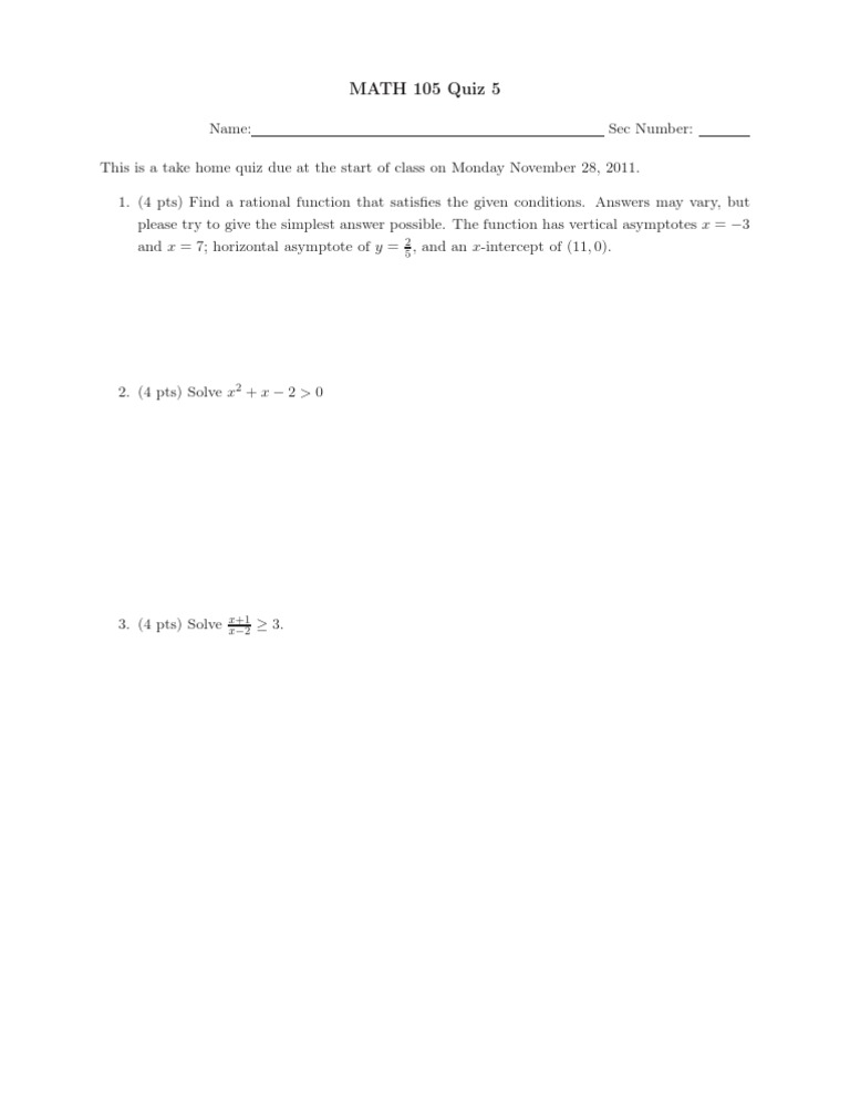MATH 105 Quiz 5 | PDF | Teaching Methods & Materials