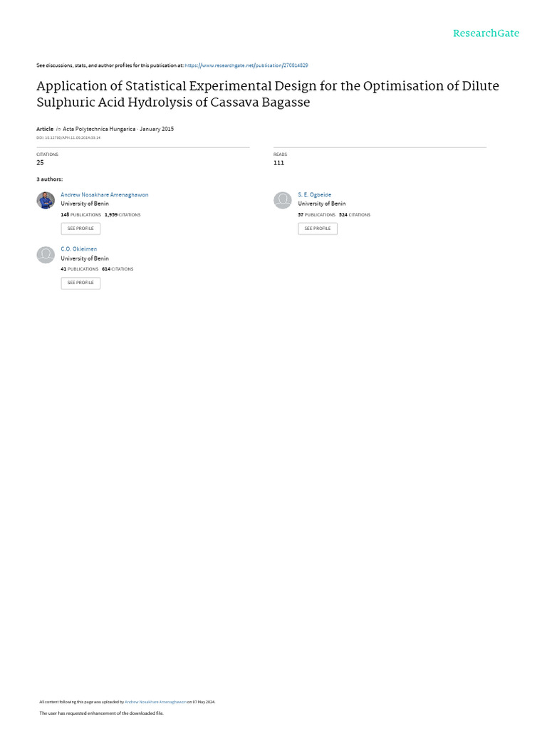 Application of Statistical Experimental Design For | PDF