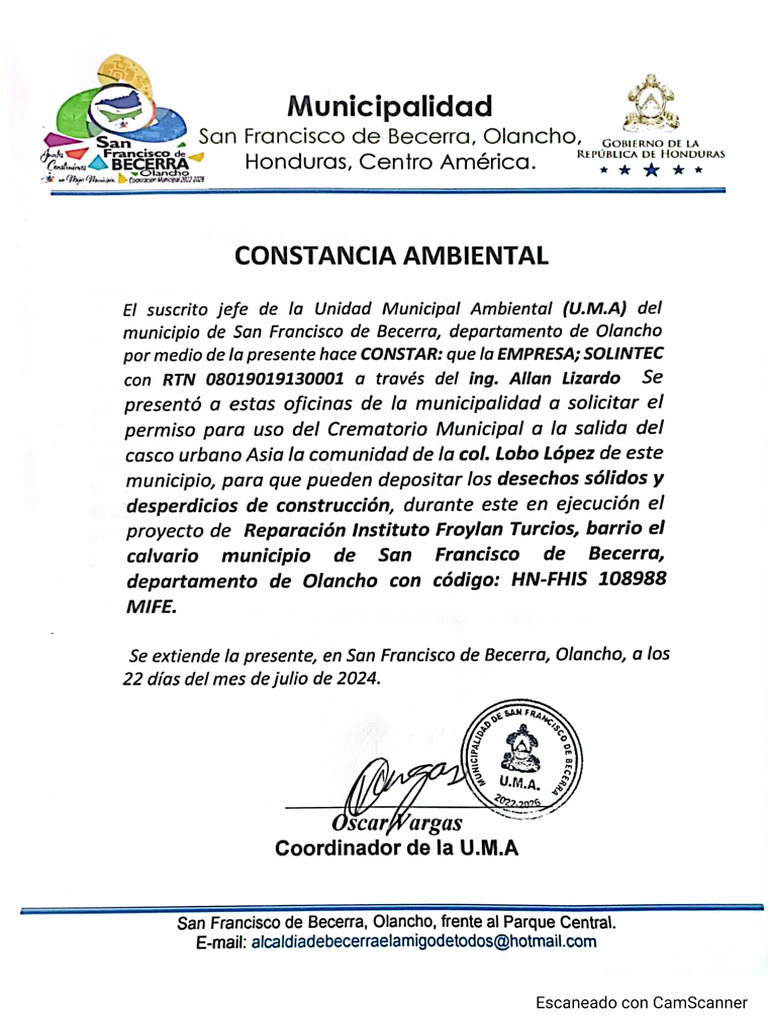 Permisos y Constancias Ambientales Proyecto Becerr - 241016 - 092005 | PDF