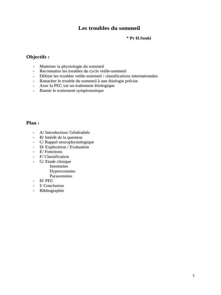 Troubles du sommeil : physiologie et PEC | PDF | Sommeil | Insomnie