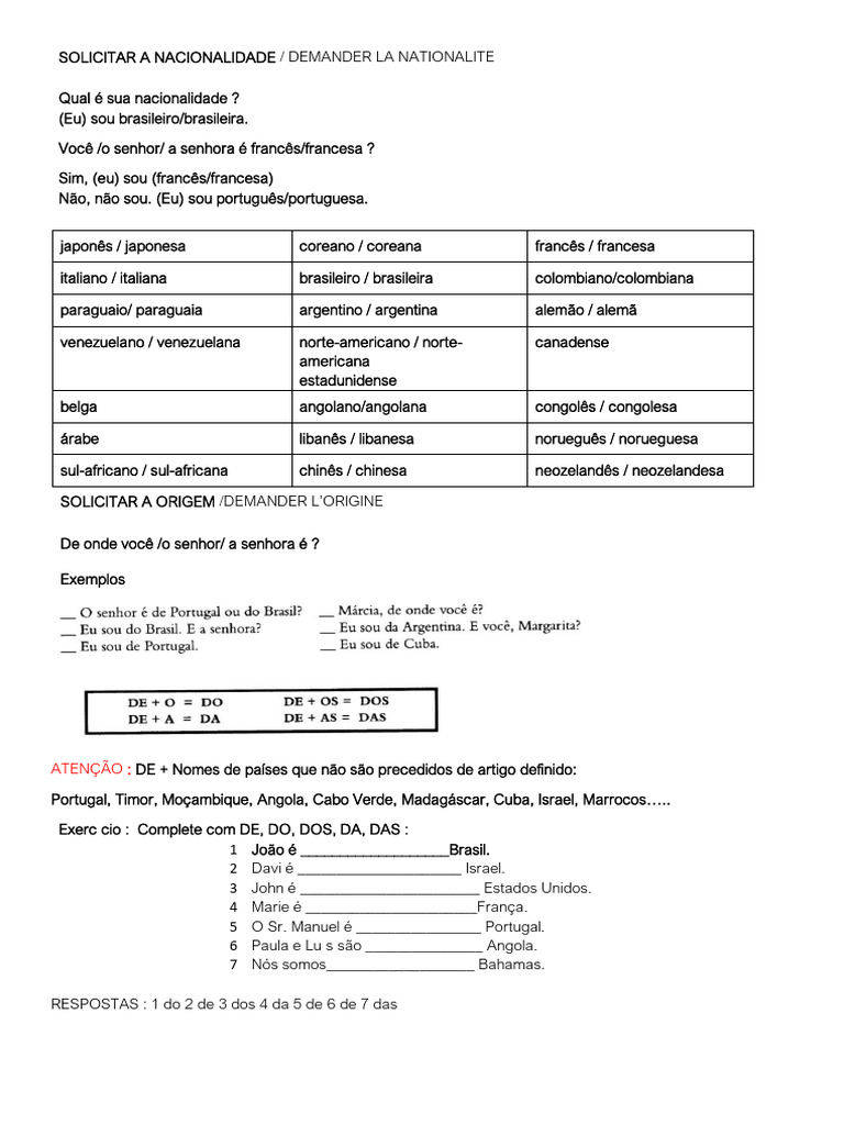 Nacionalidade e Origem: Exercícios Práticos | PDF