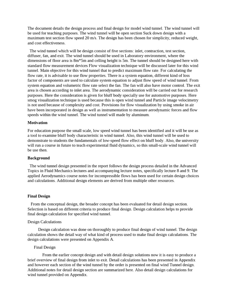 The Document Details The Design Process and Final Design For Model Wind ...