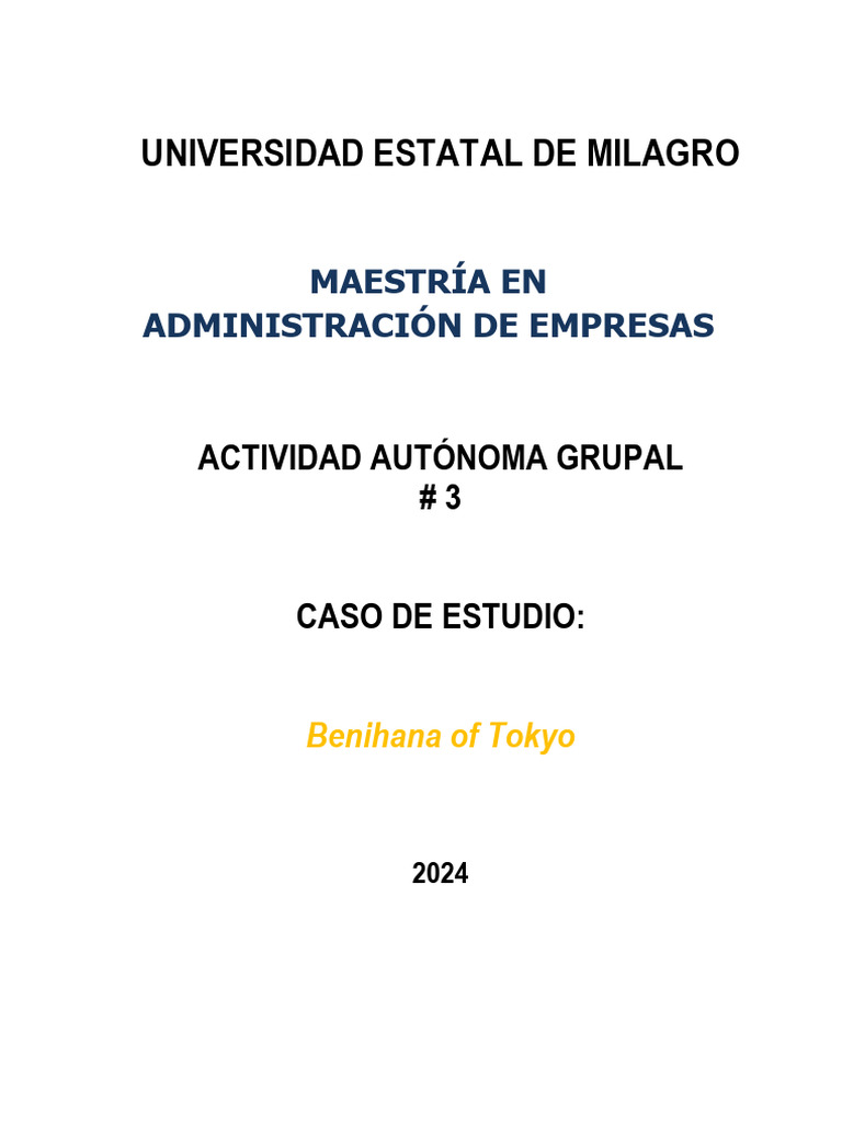 U2 - Actividad Autonoma - Benihana of Tokyo | PDF | Modelo de negocio