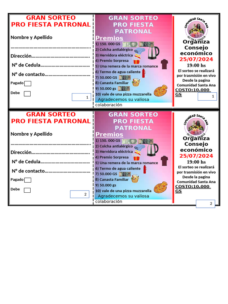 Gran Sorteo Fiesta Patronal 2024 | PDF