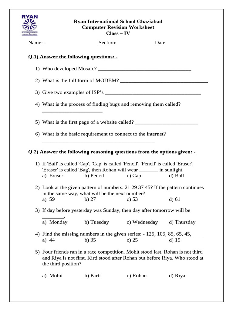 Class IV Computer Revision Worksheet | PDF | Computer Science | Computing