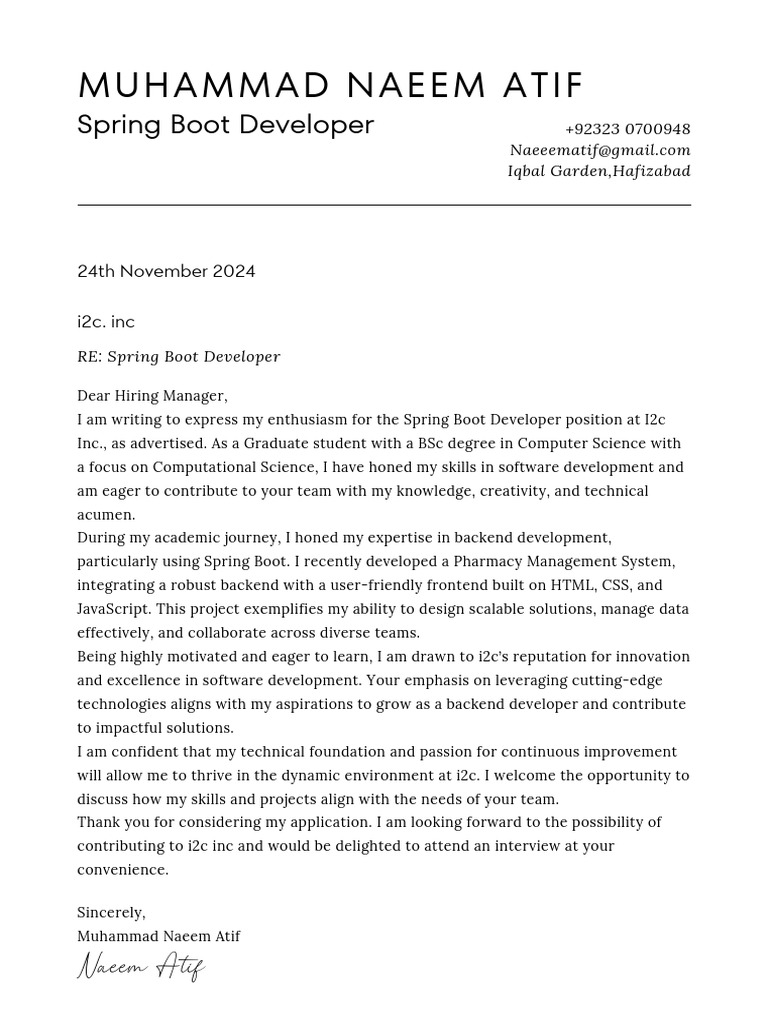 Spring Boot Developer Application Letter | PDF