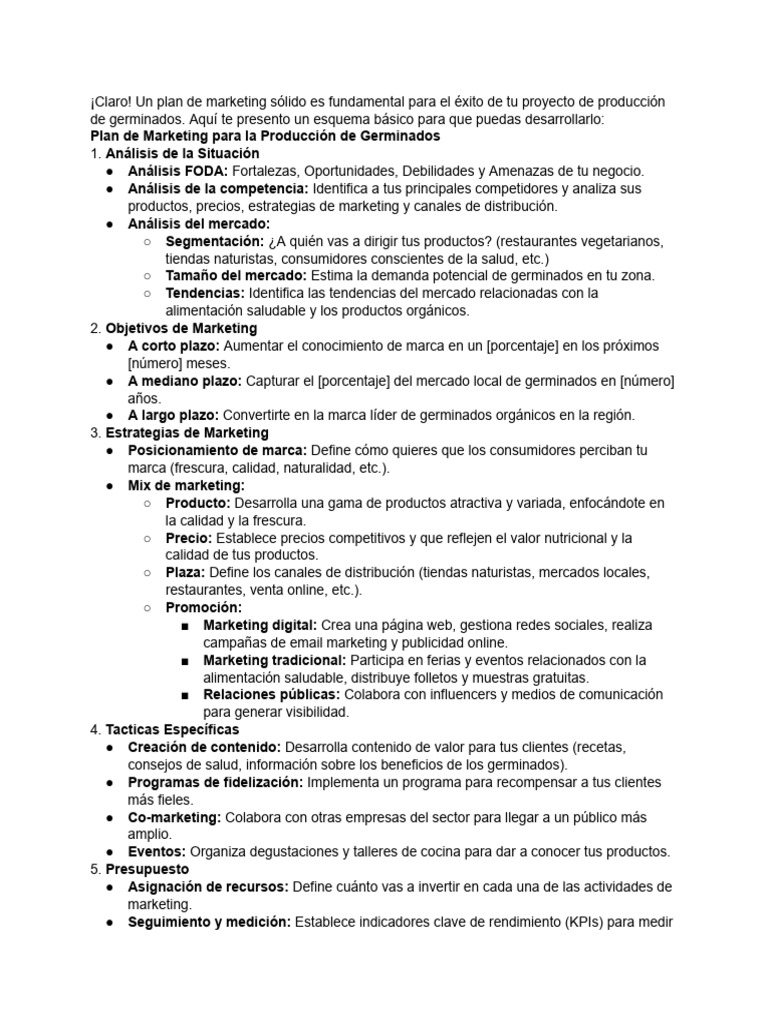 Plan de Marketing para Germinados | PDF | Marketing | Marca