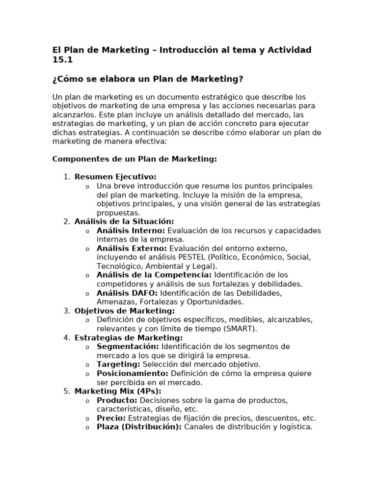 Cómo Elaborar un Plan de Marketing | PDF | Marketing | Análisis FODA