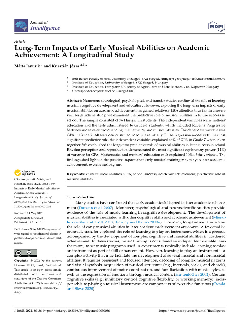 (Both) Long-Term Impacts of Early Musical Abilities On Academic ...