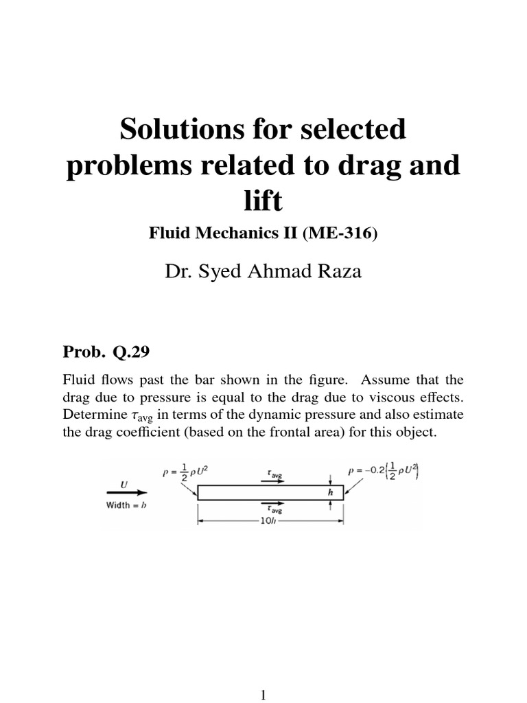 Drag and Lift Problem Solutions in Fluid Mechanics | PDF | Drag ...