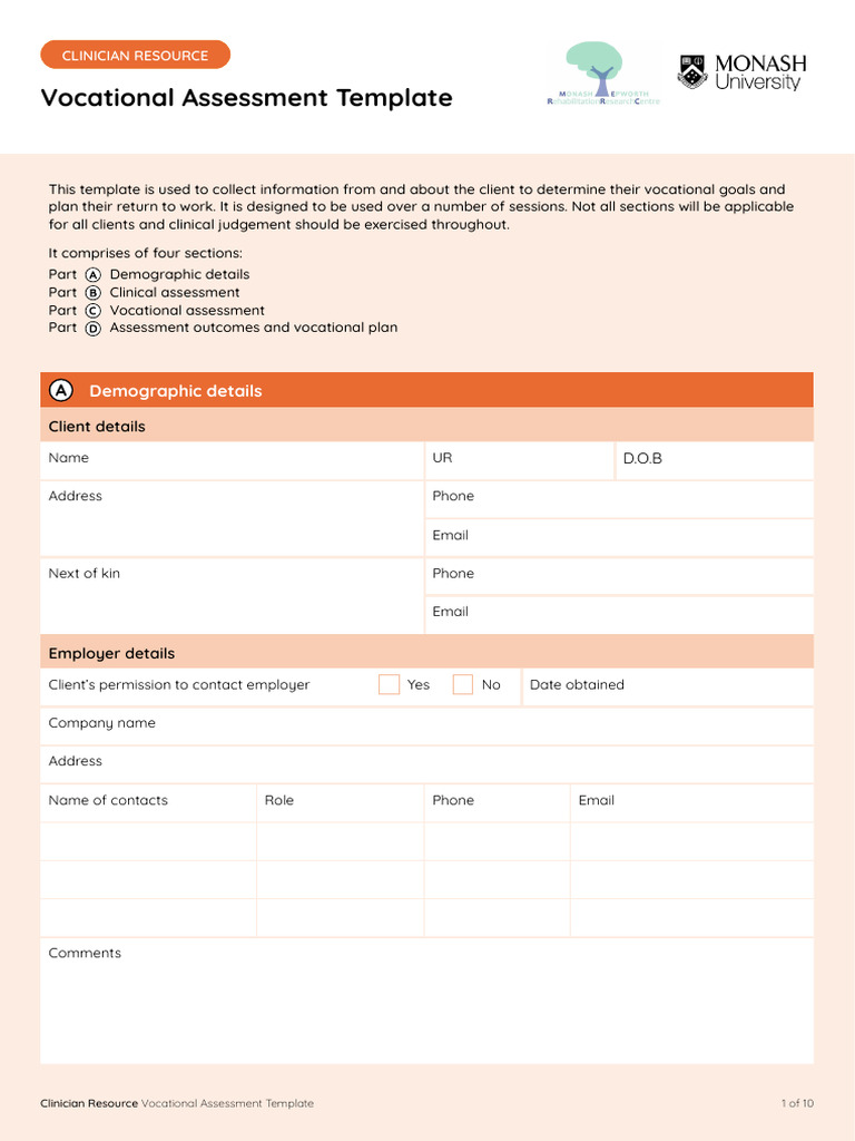 Vocational Assessment Template for Clinicians | PDF | Pain | Cognition