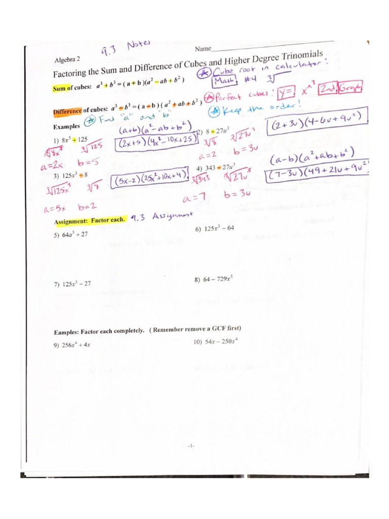 9.3 Notes KEY - Assignment | PDF