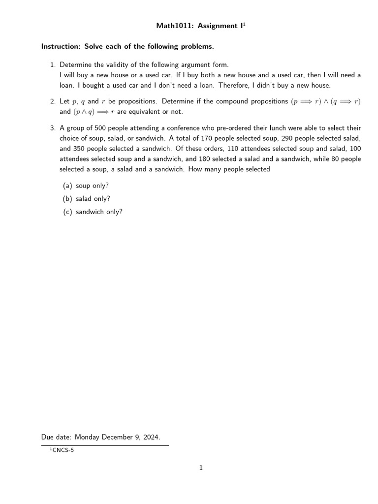 Math1011 Assignment I1: Logic & Sets | PDF