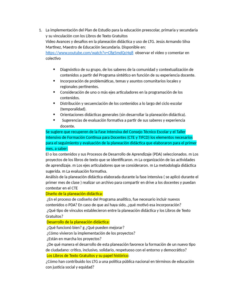 La Implementación Del Plan de Estudio para La Educación Preescolar ...