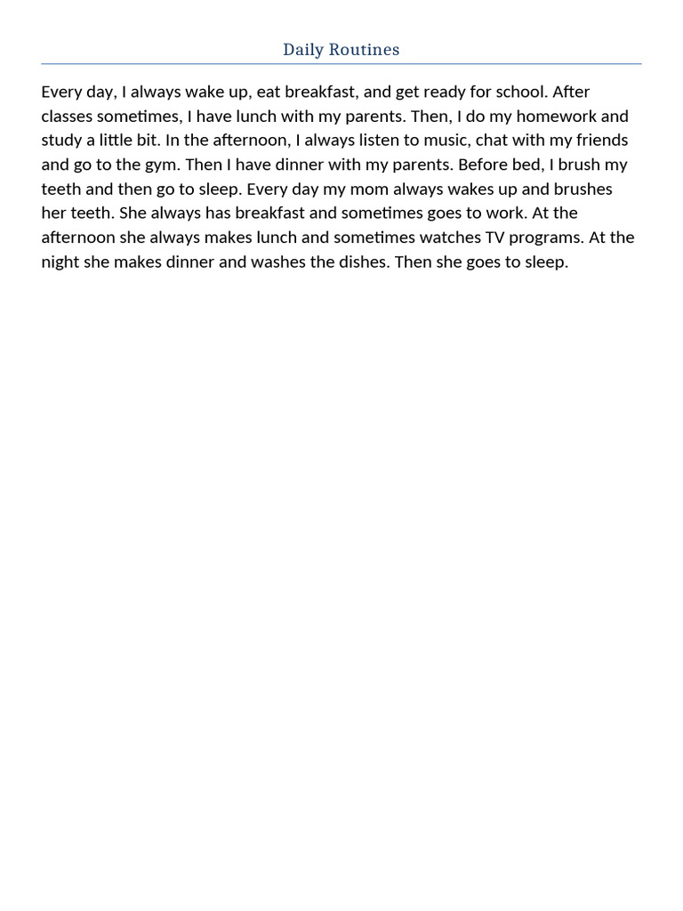 Daily Routines 100 Words Ready | PDF