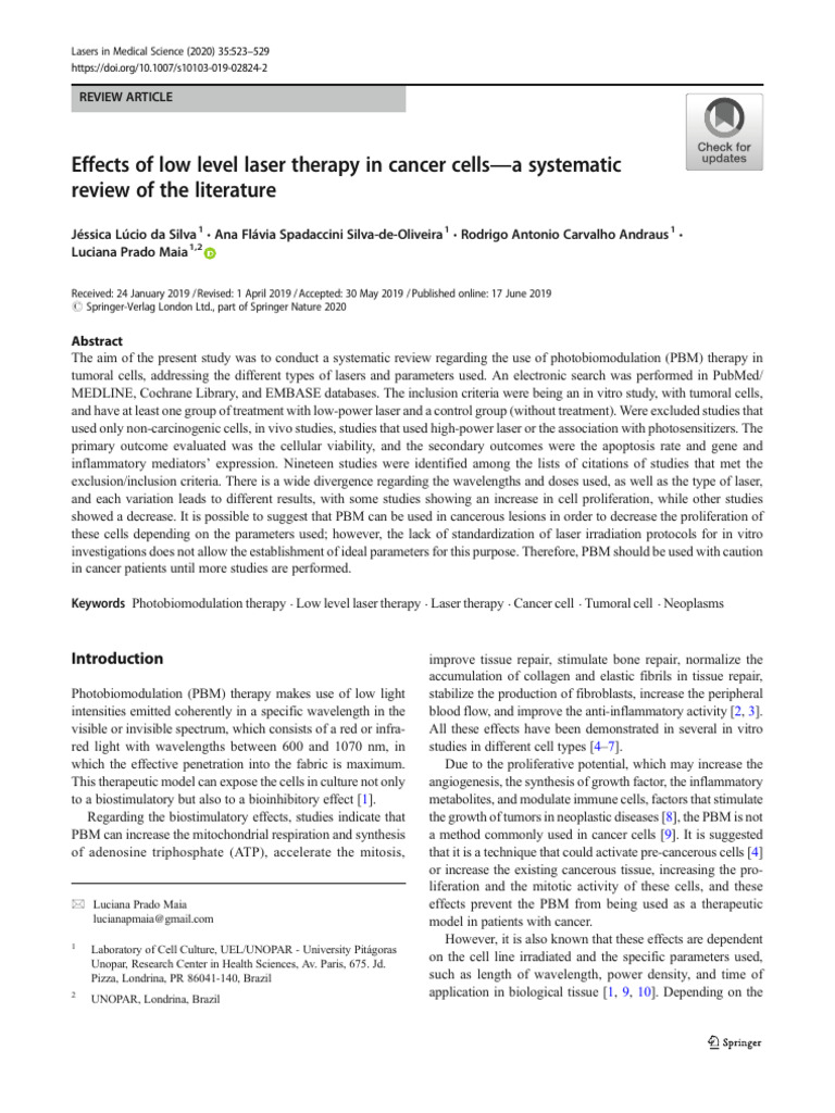 Effects of Low Level Laser Therapy in Cancer Cells-A Systematic Review ...