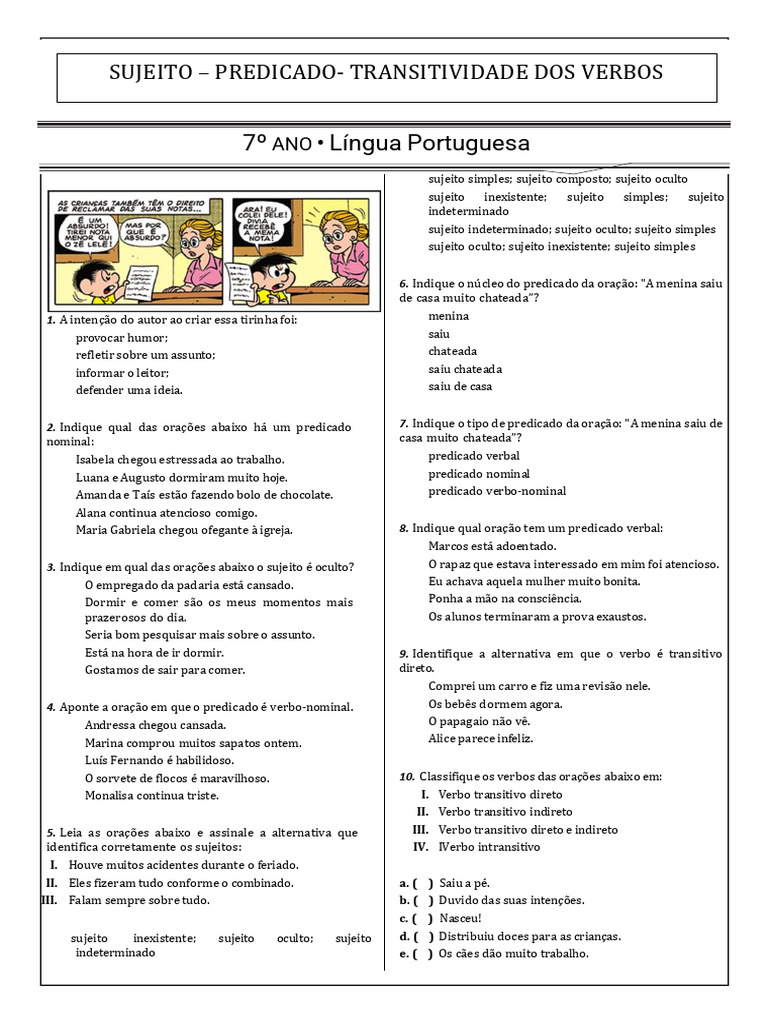 Sujeito e Predicado na Língua Portuguesa | PDF | Assunto (gramática ...