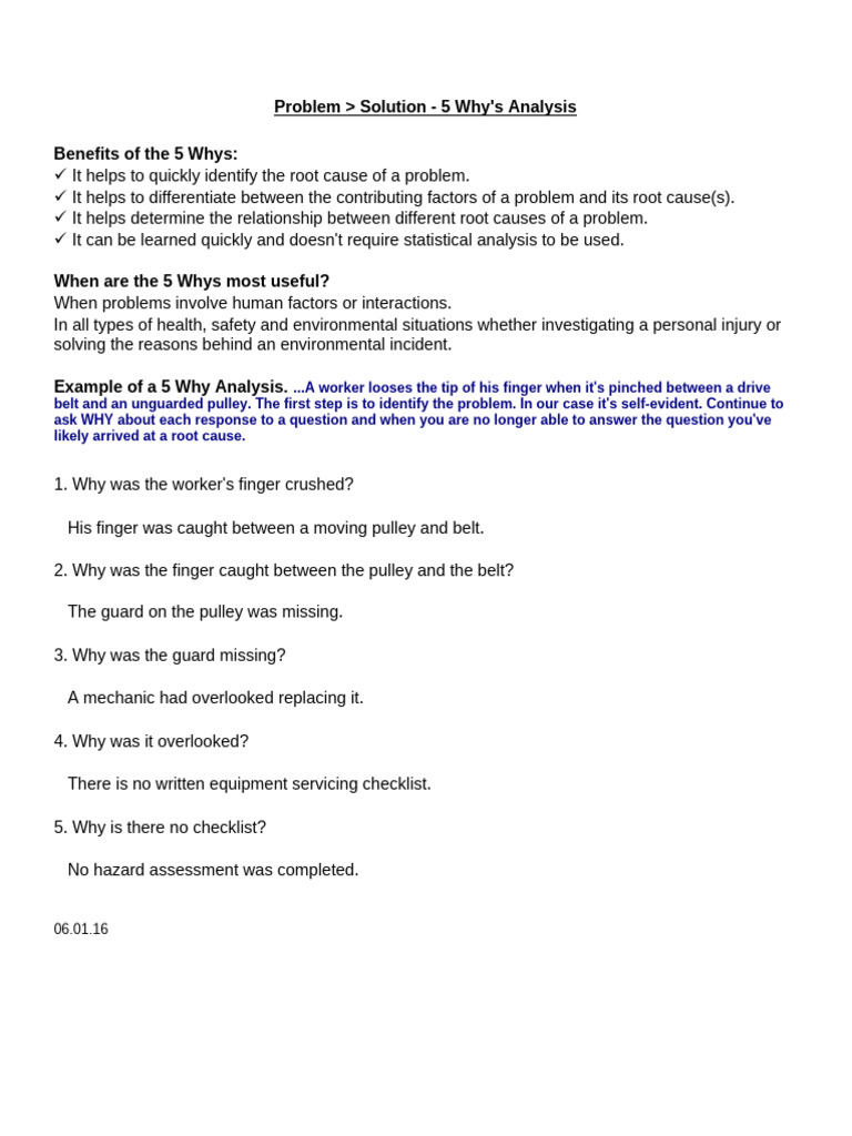 5 Whys Analysis Sheet 06.01.16 | PDF
