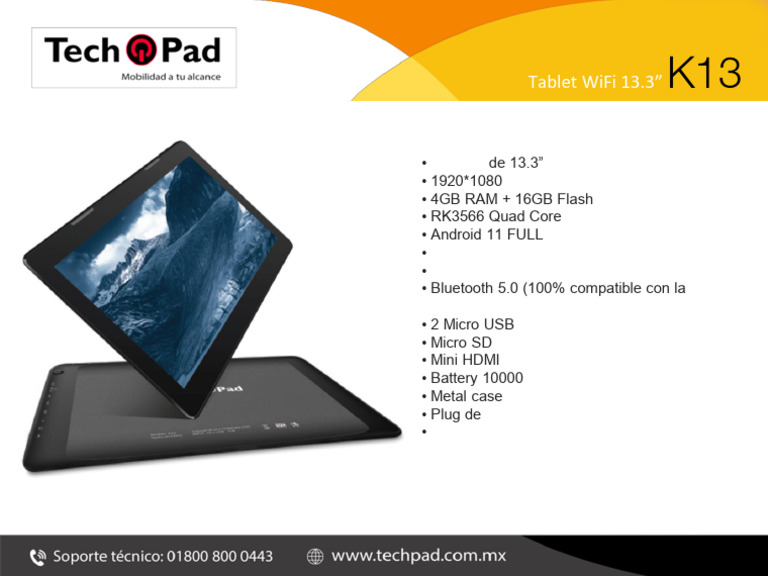 Tablet WiFi 13.3” K13 Especificaciones | PDF