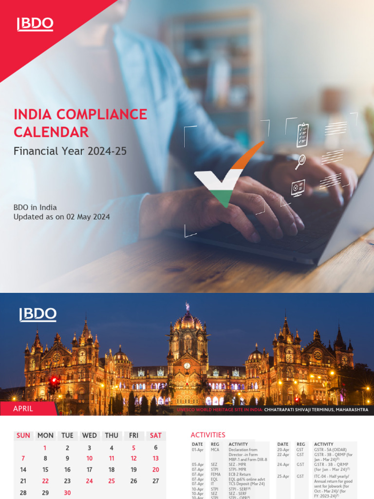BDO India Compliance Calendar FY 2024-25 | PDF | Bharatiya Janata Party ...