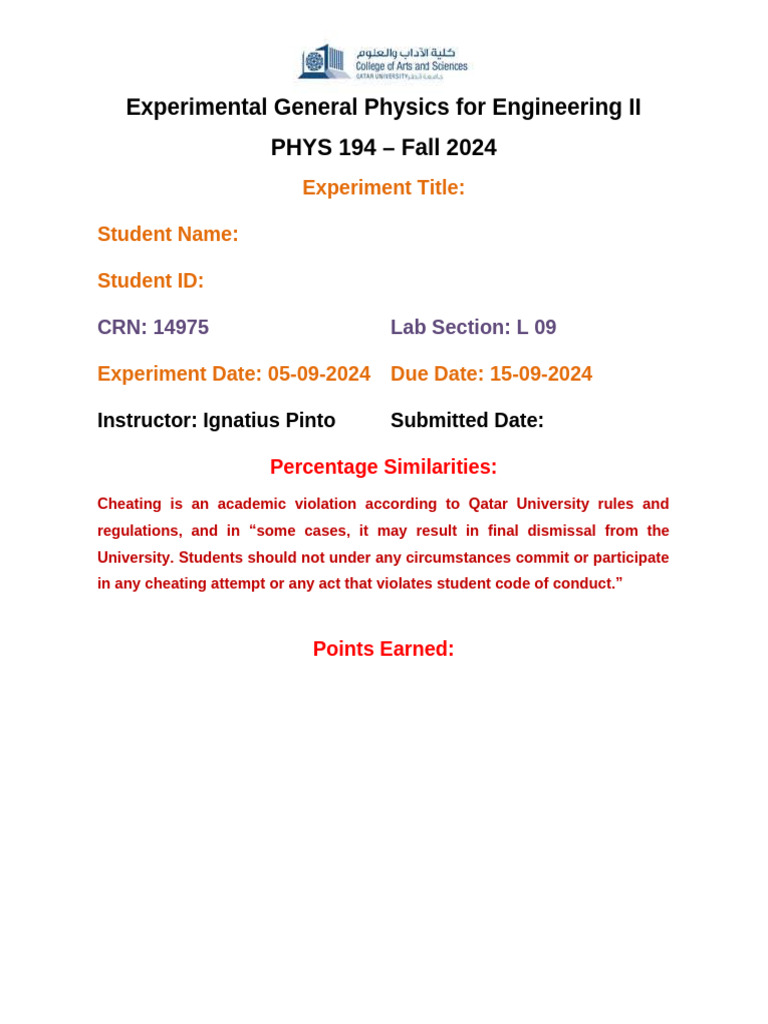 Report Template - PHYS 194 - 14975 - L 09 | PDF | Uncertainty | Experiment
