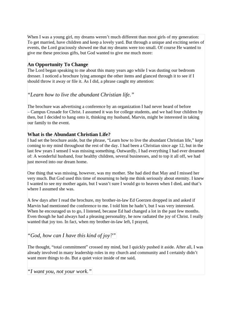 Discovering the Abundant Christian Life | PDF | Jesus | Prayer