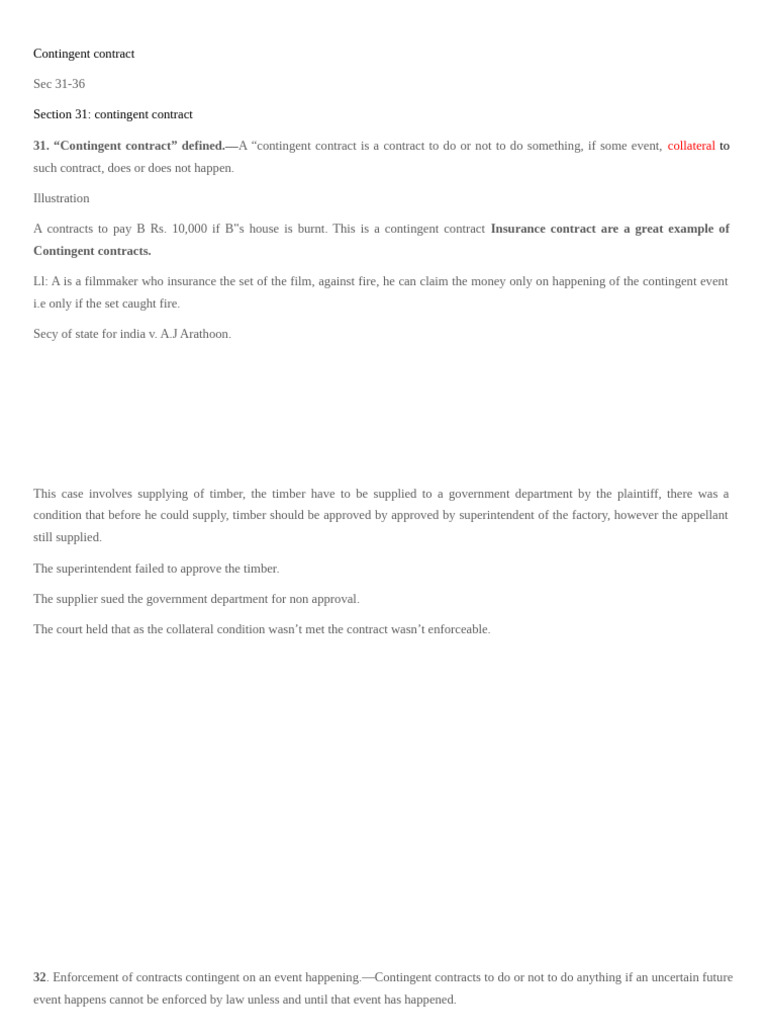 Contingent Contract Notes | PDF | Consent | Civil Law (Legal System)