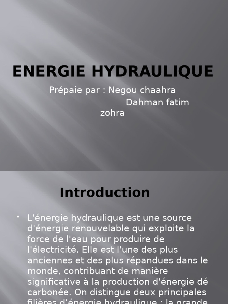 Énergie Hydraulique Avantages et Inconvénients PDF Énergie — free download