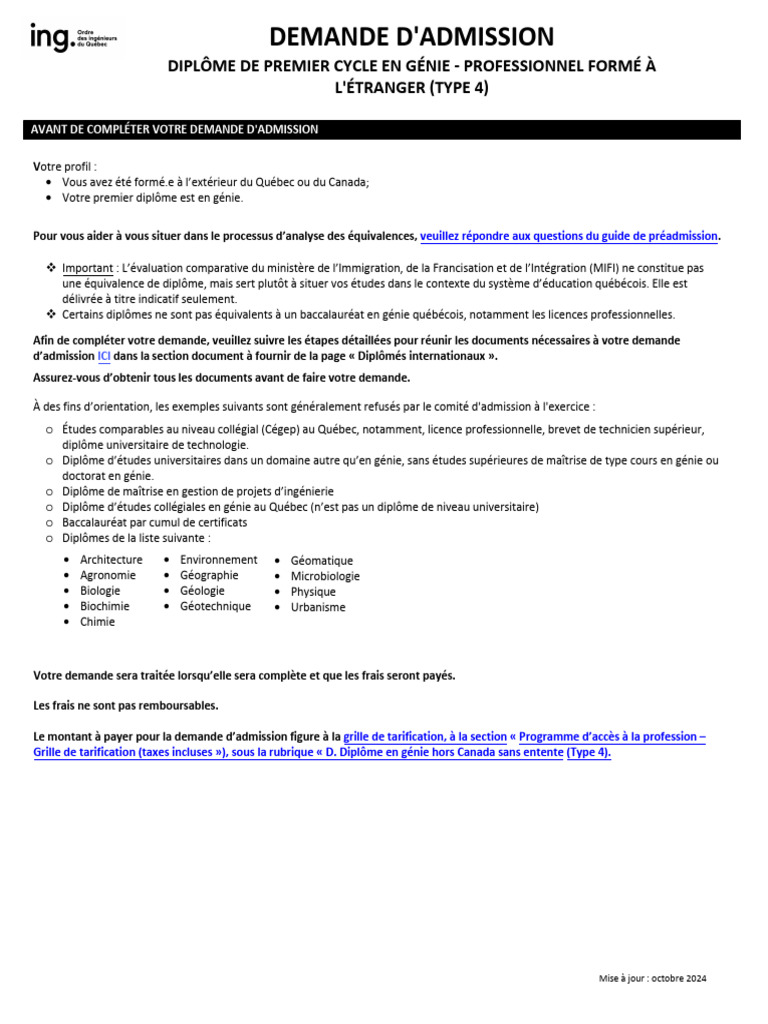 Admission Génie Diplômés Étrangers | PDF