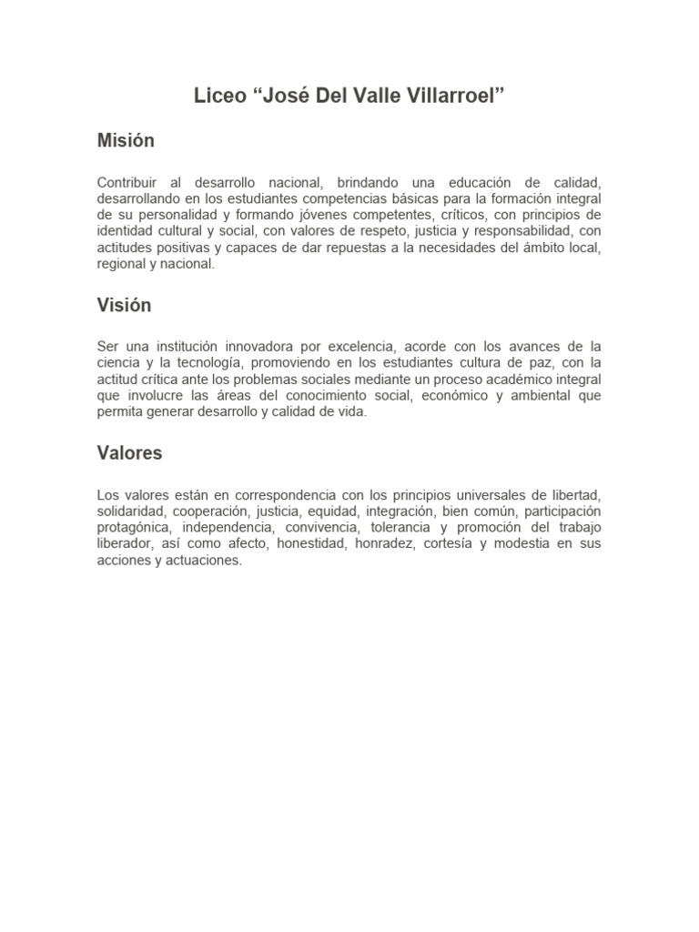 Misión, Visión y Valores | PDF