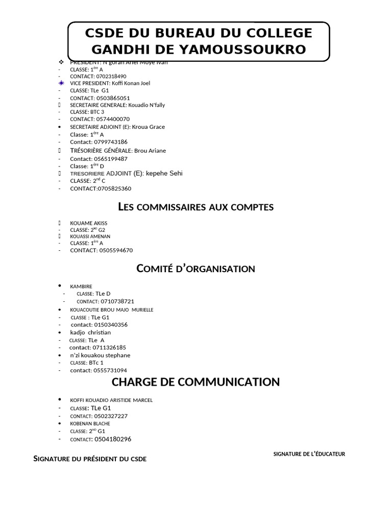 Bureau du CSDE - Collège Gandhi | PDF
