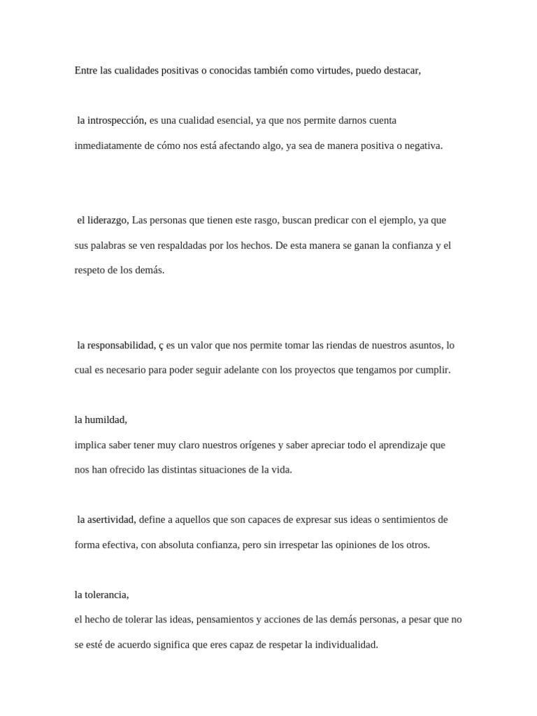 Entre Las Cualidades Positivas o Conocidas También Como Virtudes | PDF ...