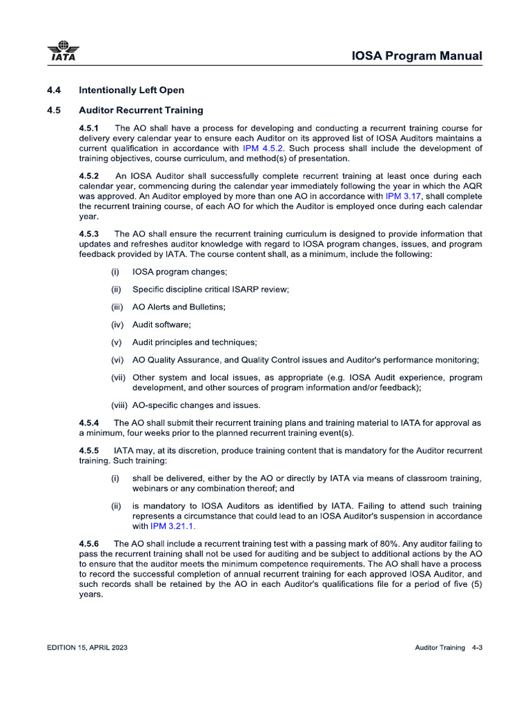 IPM 4.5 Auditor Recurrent Training | PDF