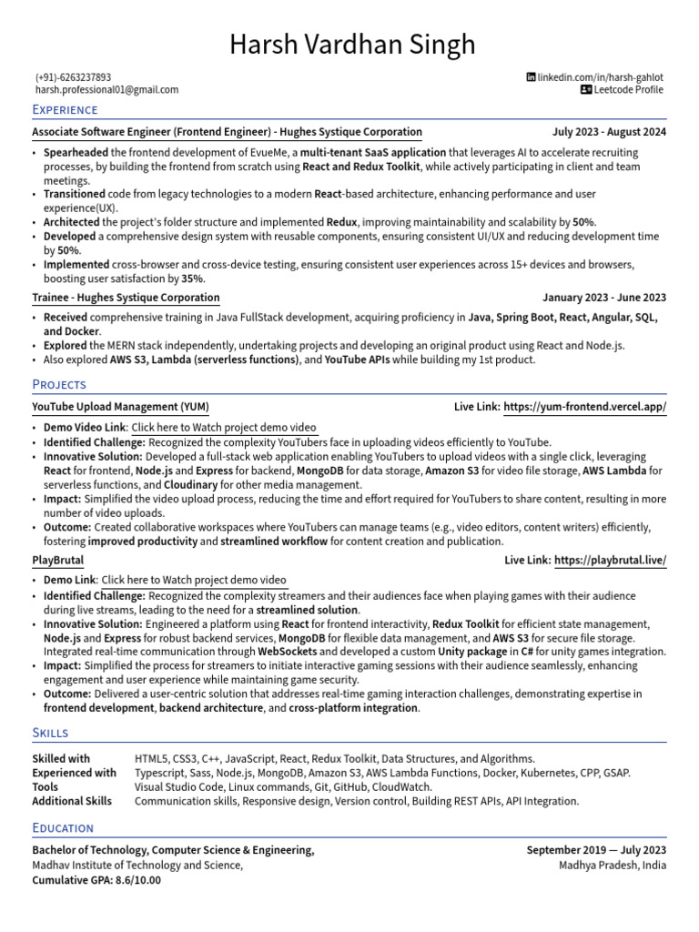 Harsh Vardhan Resume SE | PDF | Computing | Software Development