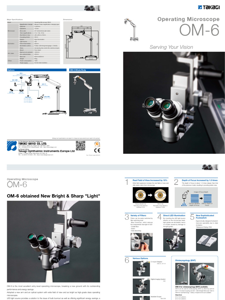 Takagi OM-6 Operating Microscope Overview | PDF | Light | Glass ...