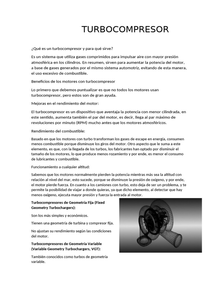 TURBOCOMPRESOR | PDF | Turbocompresor | Motor de combustión interna