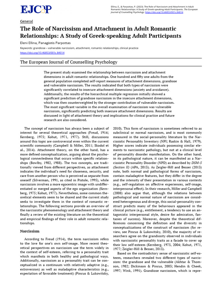 Narcissism and Attachment in Romance | PDF | Attachment Theory | Narcissism