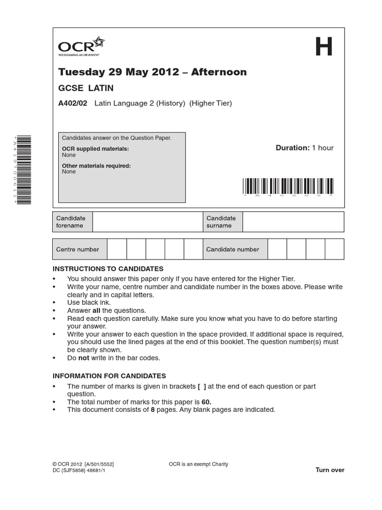 GCSE Latin A402/02 Exam Paper | PDF | Qualifications | Educational ...