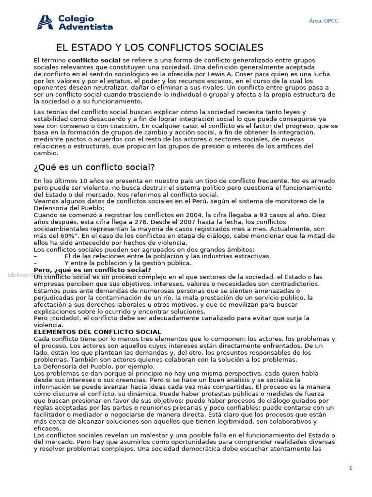 Conflictos Sociales en Perú: Análisis y Ejemplos | PDF | Conflicto ...