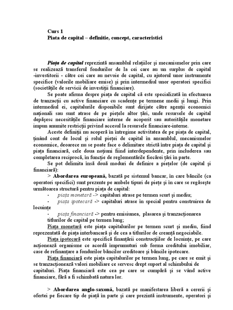 Piata de Capital Definitie Concept, MD PDF